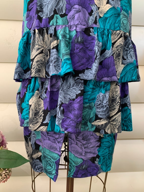 Purple and Turquoise Blue Floral Print Rayon Dres… - image 6