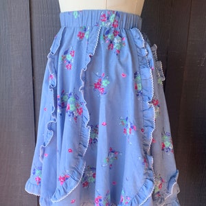 Petite Jeri Bee Square Dance Skirt Blue Polyester Cotton Floral Print 1960s 1970s Ruffle Trim Novelty Circle Skirt Dance Fashion image 3