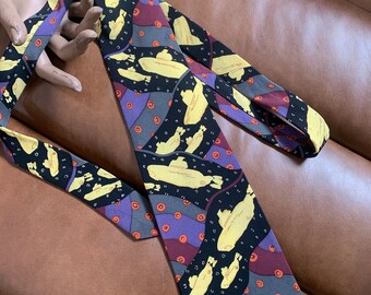 Beatles Novelty Print Tie | Yellow Submarine | By Apple Corp | Under Water Bubbles | Multi Colored | 1991 | Imported 100% Silk