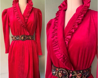 Michele of Miami Vintage Robe | 1980s Glamour | Robe Dress | Vibrant Dark Pink Fuchsia Velour