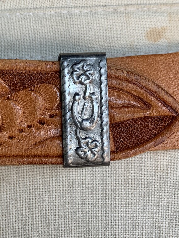 Tooled Leather Belt Embossed Flowers with Name of… - image 9