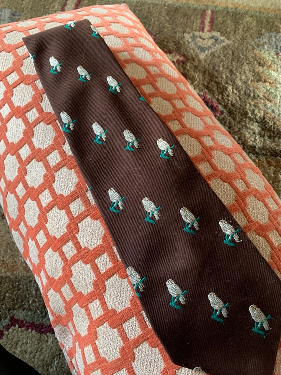 Chocolate Brown Tie with Embroidered Snowy Owls |… - image 4