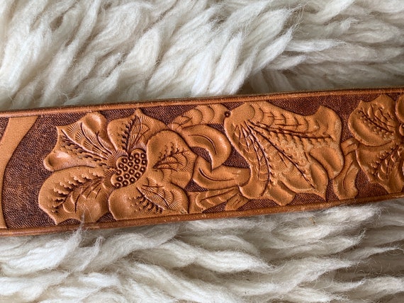 Tooled Leather Belt Embossed Flowers with Name of… - image 6