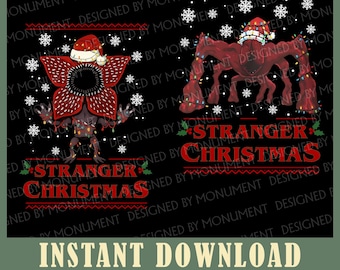 Stranger Christmas Monster PNG, Retro 80s Holiday Design (Digital Download)