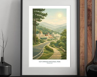 Parc national de Hot Springs - Poster de voyage moderne du milieu du siècle