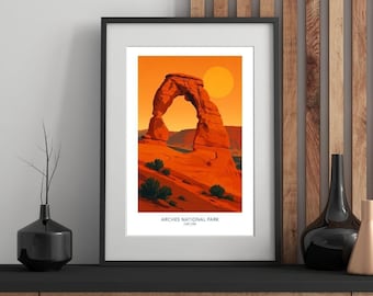 Arches National Park Poster | Mid-Century Modern Utah Travel Print