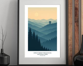 Great Smoky Mountains National Park-print | Moderne reisposter uit het midden van de eeuw