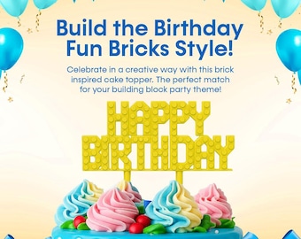 Kompatibel mit Happy Birthday Cake Topper - Benutzerdefinierter Block Partydekoration (gelb)
