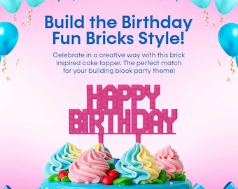 Kompatibel mit Happy Birthday Cake Topper - Benutzerdefinierter Block Partydekoration (Pink)