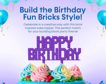 Kompatibel mit Happy Birthday Cake Topper - Benutzerdefinierter Block Partydekoration (Lila)