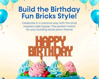 Kompatibel mit Happy Birthday Cake Topper - Benutzerdefinierter Block Partydekoration (Orange)