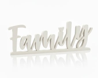 Family Tabletop Sign: Modern Home Decor, Eco-Friendly (White)
