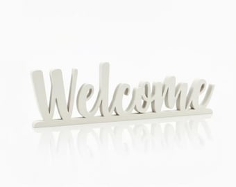 Welcome Freestanding Word Sign – Minimalist Home Accent (White)