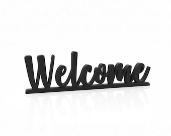 Textured Welcome Freestanding Sign – Minimalist Tabletop Decor (Black)