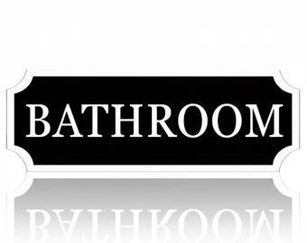 Modernes Badezimmerschild mit selbstklebender Aufschrift | Schwarz, Weiß, Grau (Black)