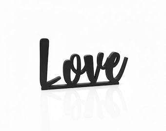 Textured Love Freestanding Sign – Minimalist Tabletop Decor (Black)