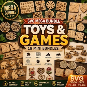 Wooden Toys SVG Mega Bundle | Laser Cut Puzzles, Mazes, Animals (Digital Download)