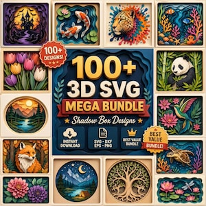 100+ 3D SVG Mega Bundle: Layered Shadow Box Designs (Digital Download)