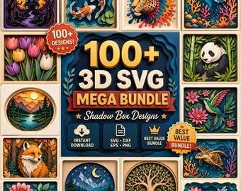 100+ 3D SVG Mega Bundle: Layered Shadow Box Designs (Digital Download)