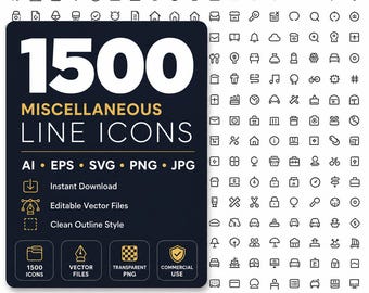 Bundel met 1500+ minimalistische lijnpictogrammen | Vector web- en UI-ontwerpset (digitale download)
