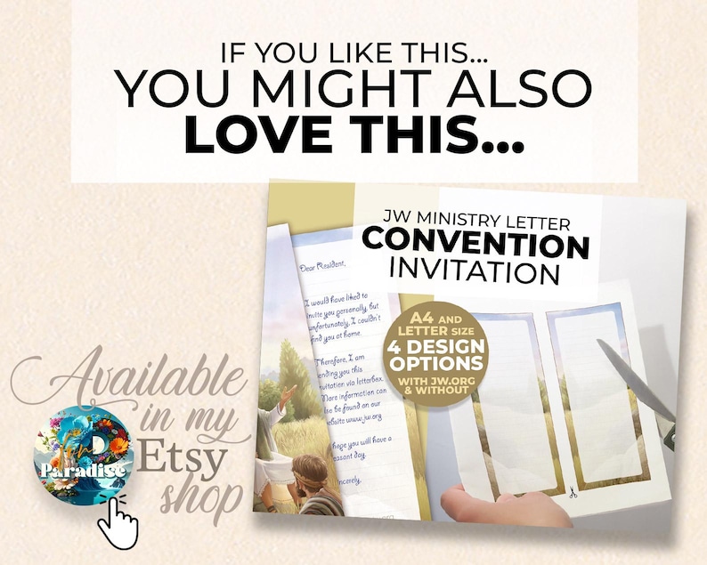 May include: A promotional image for a JW Ministry Letter Convention Invitation. The image includes the text "If you like this... You might also love this..." and "JW Ministry Letter Convention Invitation". The invitation is available in A4 and Letter size with 4 design options.