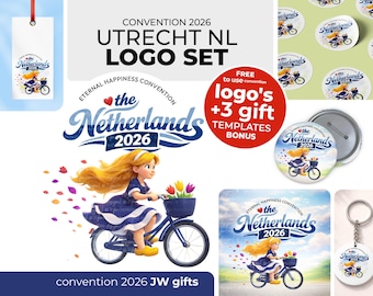 Logo du Congrès UTRECHT Pays-Bas Téléchargement numérique Convention internationale des Témoins de Jéhovah 2026 Cadeaux Autocollants, boutons et étiquettes cadeaux Témoins de Jéhovah