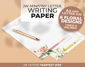 JW letter writing stationary | jw.org letterhead | Field service JW ministry writing paper | 6 floral designs | Jehovah Witness supplies