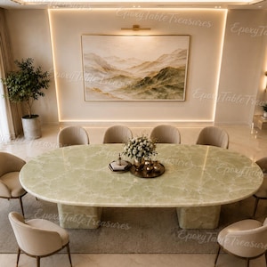 Luxury Green Onyx Dining Table Oval, Natural Stone Dining Room Table, Custom Marble Table, Modern Executive Desk, Resin Table