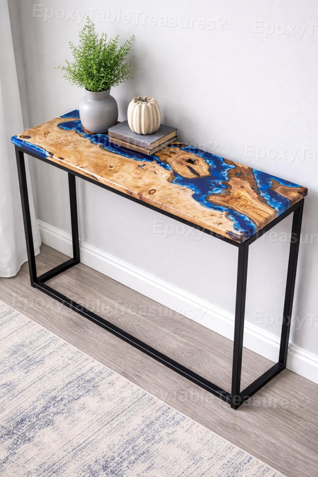 Live Edge Epoxy River Console Table – Blue Resin Entryway Table ...