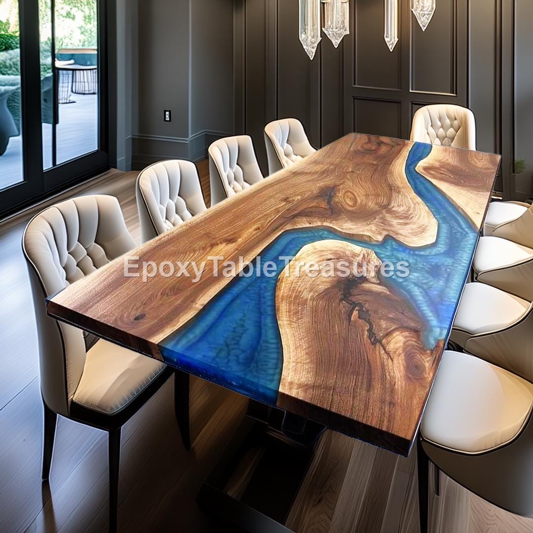 Handmade Live Edge Walnut River Table, Blue Resin Epoxy - Etsy