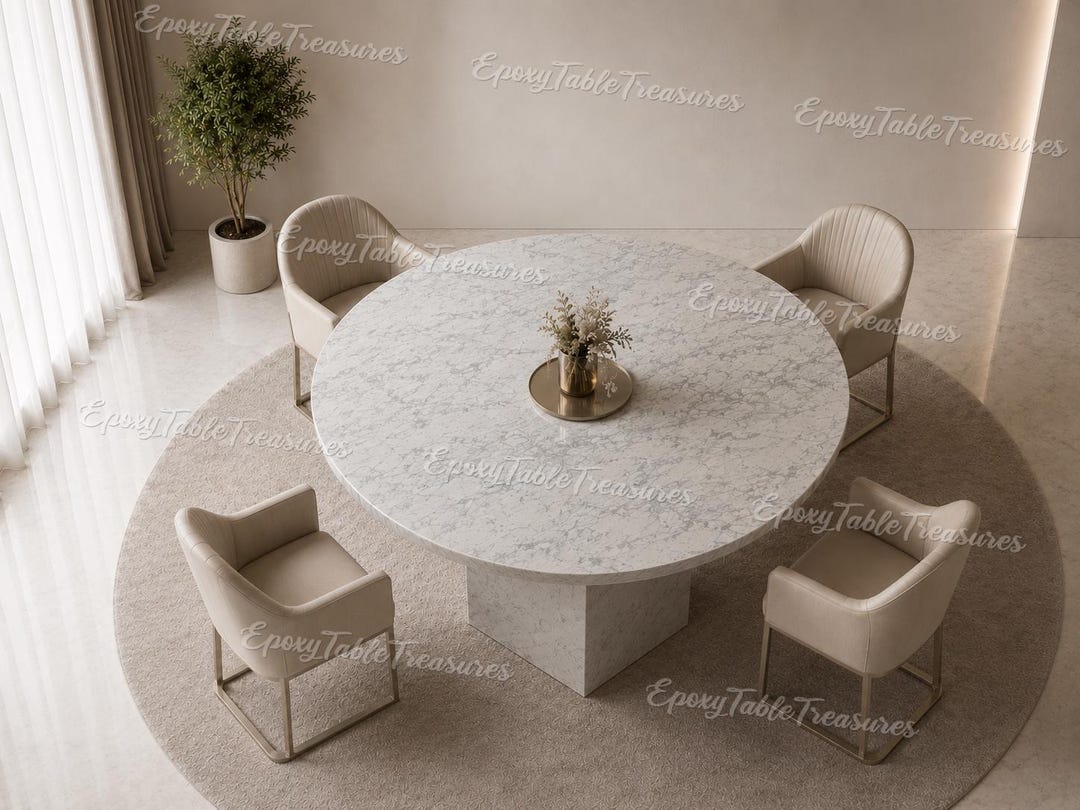 Luxury Round White Marble Dining Table – Modern Pedestal Base Stone ...