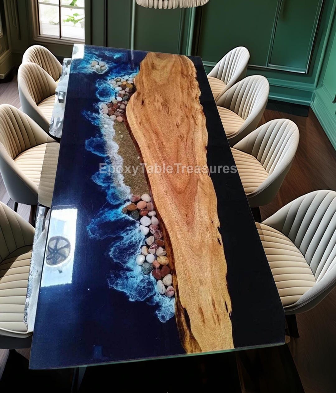 Ocean Wave Epoxy River Table | Live Edge Beach-inspired Dining Table ...