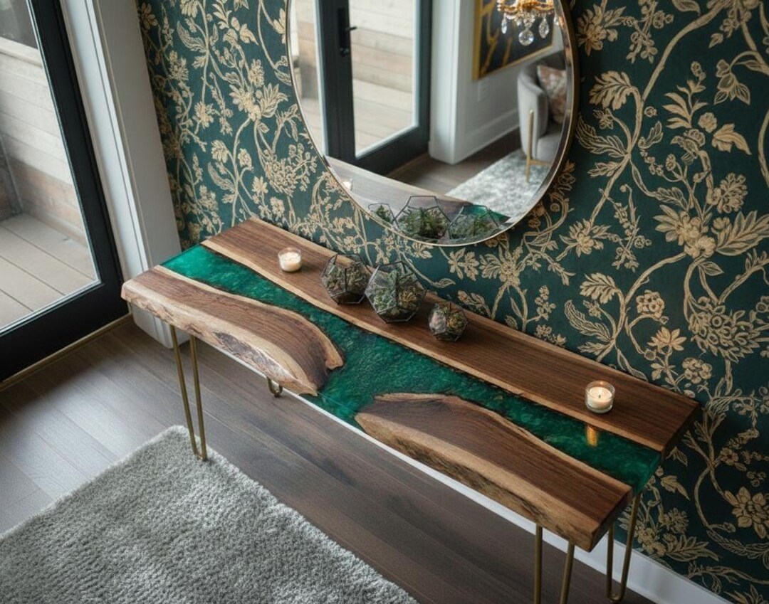 Green Epoxy Live Edge Hallway Table Modern Rustic Entry Console ...