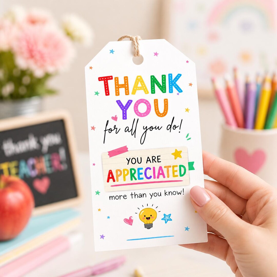 Teacher Appreciation Gift Tags Thank You Teacher Gift Tag Teacher ...