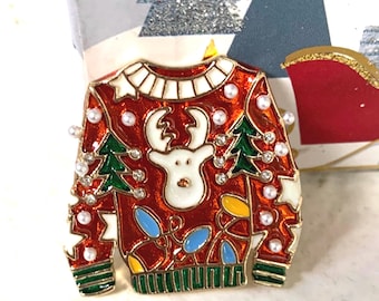 Ugly Sweater Pin 1 1/2” to Enhance any Outfit Purse Tote Scarf or Bridal Bouquet