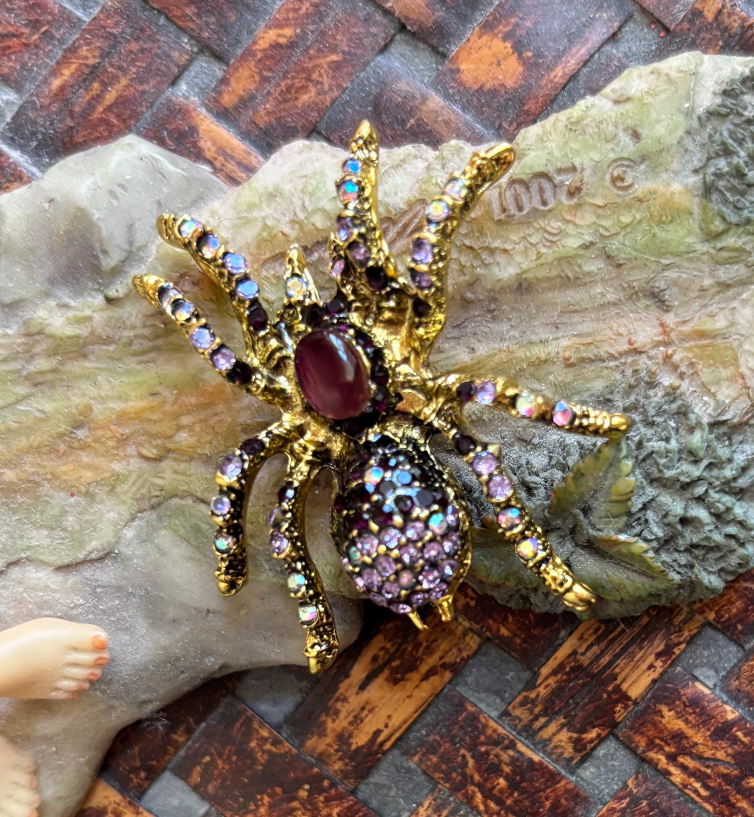 Rhinestone Spider Pin With Brown Cat's Eye, Fall Accessory - Etsy