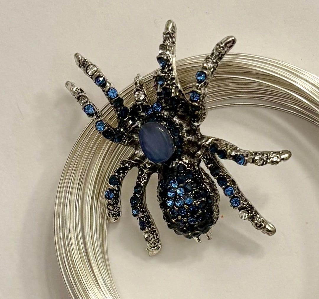 Crystal Rhinestone Spider Pin With Blue Cat’s Eye Body to Accessorize ...