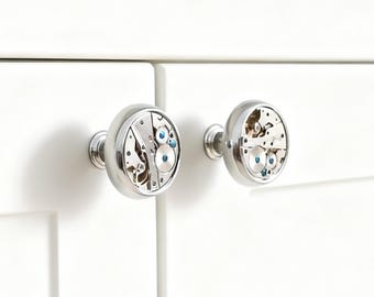 Tirador de latón para armario, pomos creativos plateados, pomos mecánicos