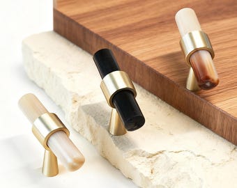 Tirador de armario de cuerno y latón: pomo de tocador moderno