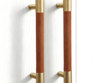 Tirador de armario de latón y cuero - Tirador de cajón moderno