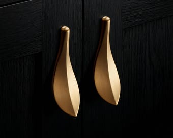 Pomo Hoja Dorada: Tiradores de latón para armarios, pomos de cajón únicos