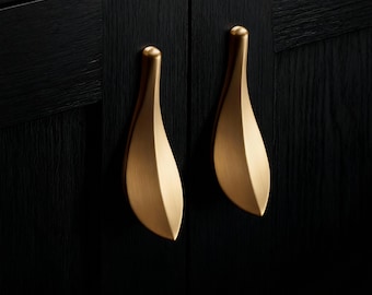 Golden Leaf Knob: Brass Cabinet Handles, Unique Drawer Knob Pulls