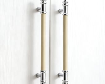 Tirador de cajón de latón y cuero: Tirador de armario cromado