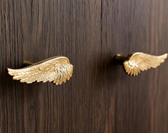 Tirador de alas de latón, pomos creativos dorados, pomo decorativo para gabinete