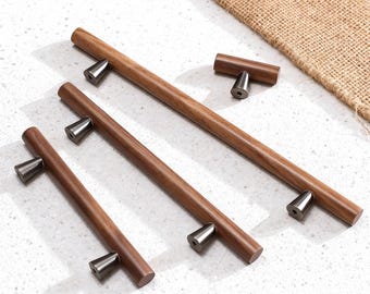 Manijas de madera para cajones, tiradores de madera para armarios, pomos grises para armarios