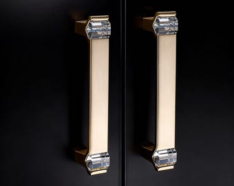 Tirador de cristal dorado, tirador de armario negro, tiradores de armario