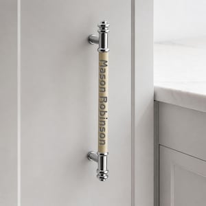 Silver Leather Wardrobe Pull, Minimalist Brass Drawer Handle for Cabinet Cupboard