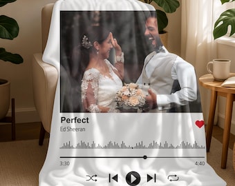 Gepersonaliseerde deken met liefdesliedjes met foto, aangepaste Spotify-fotodeken, jubileumcadeaus, worp albumcovernummers, Spotify-stijl muziekcadeau