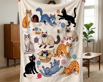 Gemütliche Katzendecke, Katzenliebhaber Geschenk, lustige Katzendecke, Katzenmutter Geschenk, Geschenke für Katzenpapa, niedliche Flanell-Katzendecke für Katzenliebhaber, Geschenkidee zum Geburtstag
