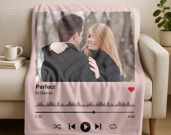 Gepersonaliseerde deken met liefdesliedjes met foto, aangepaste Spotify-fotodeken, jubileumcadeaus, worp albumcovernummers, Spotify-stijl muziekcadeau
